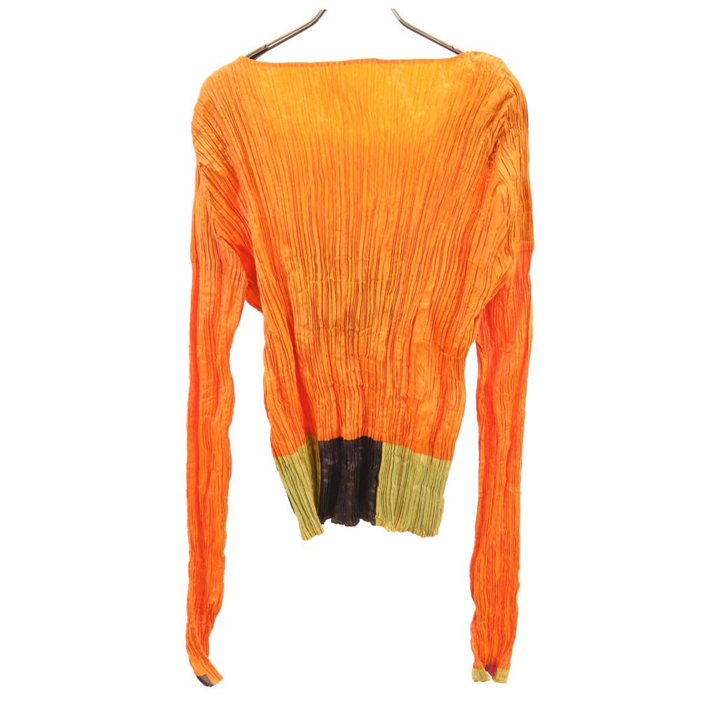 ISSEY MIYAKE Женские топы с длинным рукавом, квадратным вырезом и плиссированным кроем, оранжевые, б/у