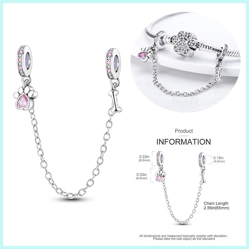 925 Silver Cat Paw Clover Charm Beads for Bracelet DIY Exquisite Gifts Secure Chain