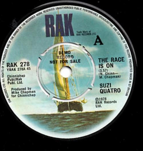 7inch Record SUZI QUATRO - The Race Is On RAK278PROMO RAK 1978 UK Rock Used