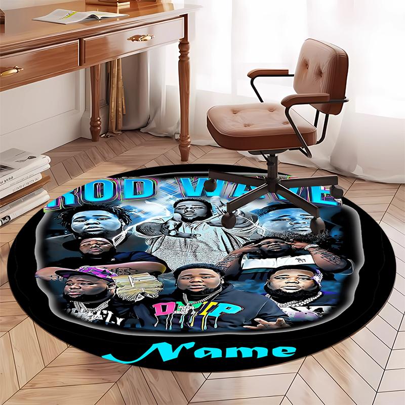 Custom Name Rod Wave Printed Round Rug Carpet Chair Rug Area Rug Entryway Doormats,for Office Chair Living Room Bedroom Kitchen Room.