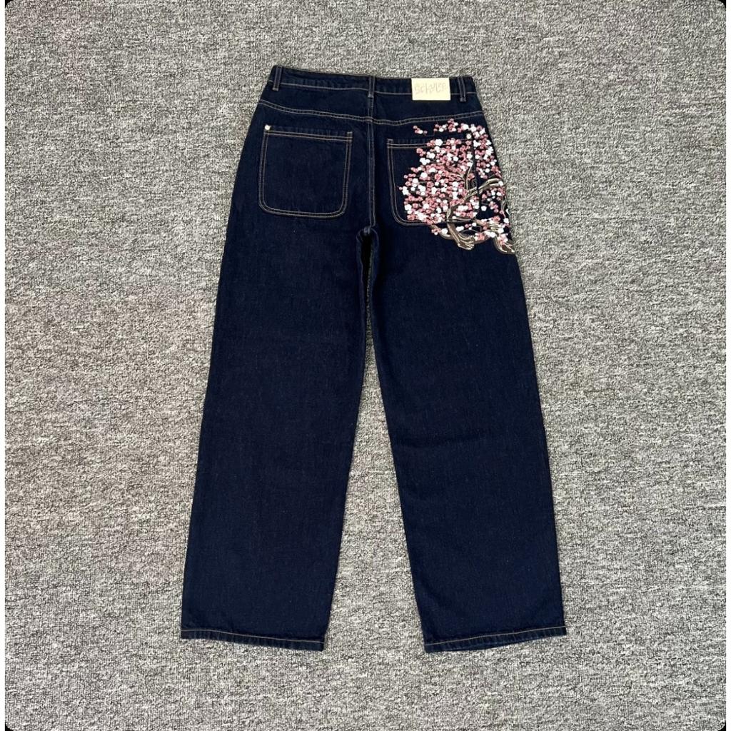 Американский Ретро Харадзюку Цветочная Вышивка Мешковатые Джинсы Мужские Уличный Стиль Модный Стритвир Y2K Повседневные Прямые Брюки