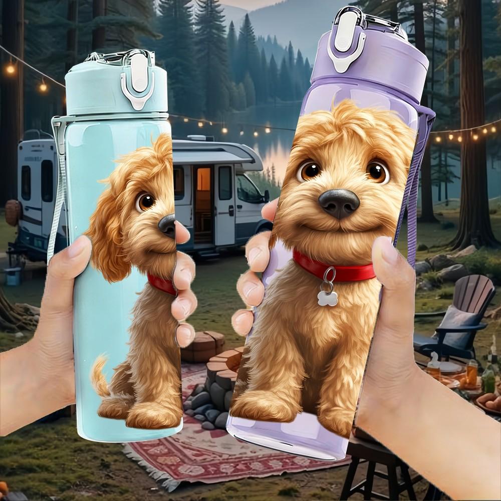 1PC Golden Retriever Puppy Dog Print 750ml Color Plastic Sports Water Bottle Leakproof Flip Straw Lid Suitable for Sports Office Home Use