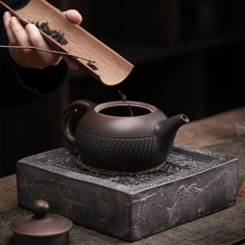 Ретро-резной фиолетовый керамический чайник, китайский чайник для кунг-фу, одинарный чайник, наборы для приготовления чая пуэр, китайский чайник