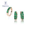 925 Sterling Silver Rose Gold Jewelry Set Natural Green Agate Oval 4*5mm Ring Earrings Jewelry Set Fashion Design Fine Jewelry for Women