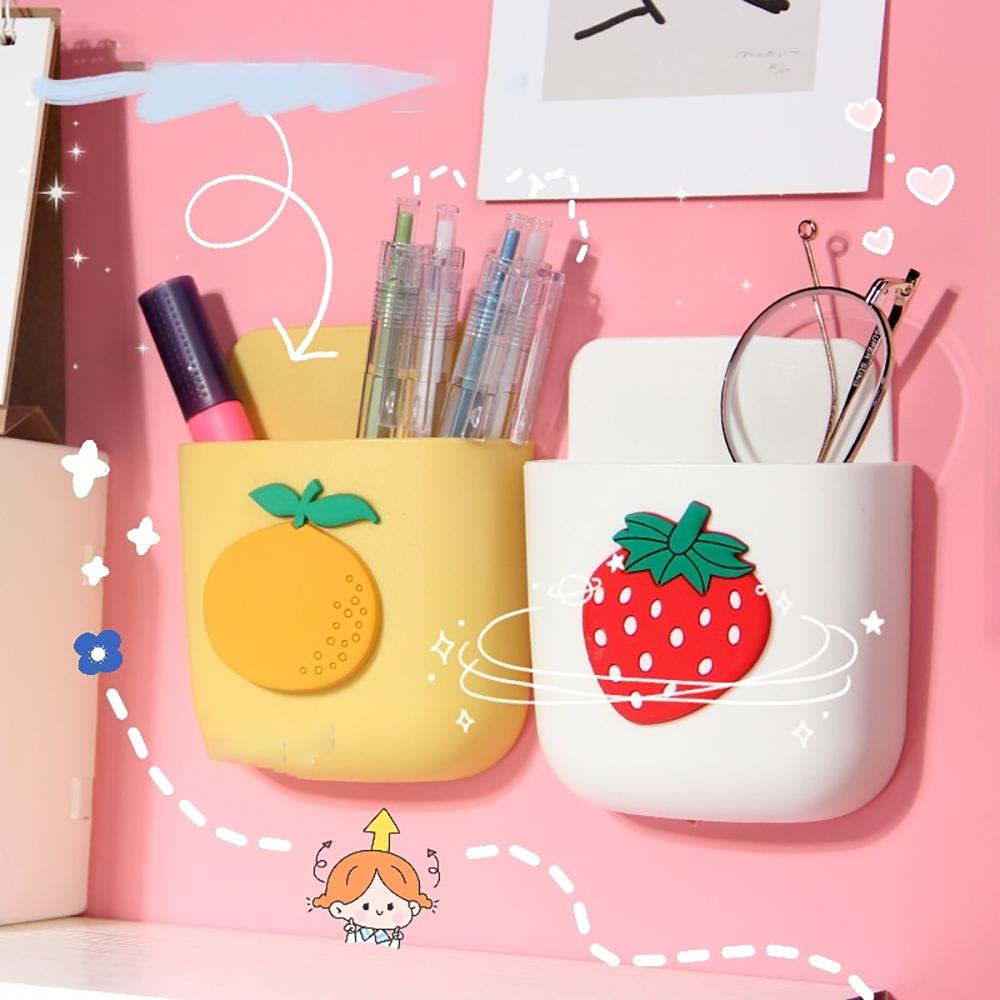 Kawaii Daisy Pen Holder Self Adhesive Wall Hanging Makeup Brushes MobilePhone Holder Stationery Desk Organizer Office Supplies