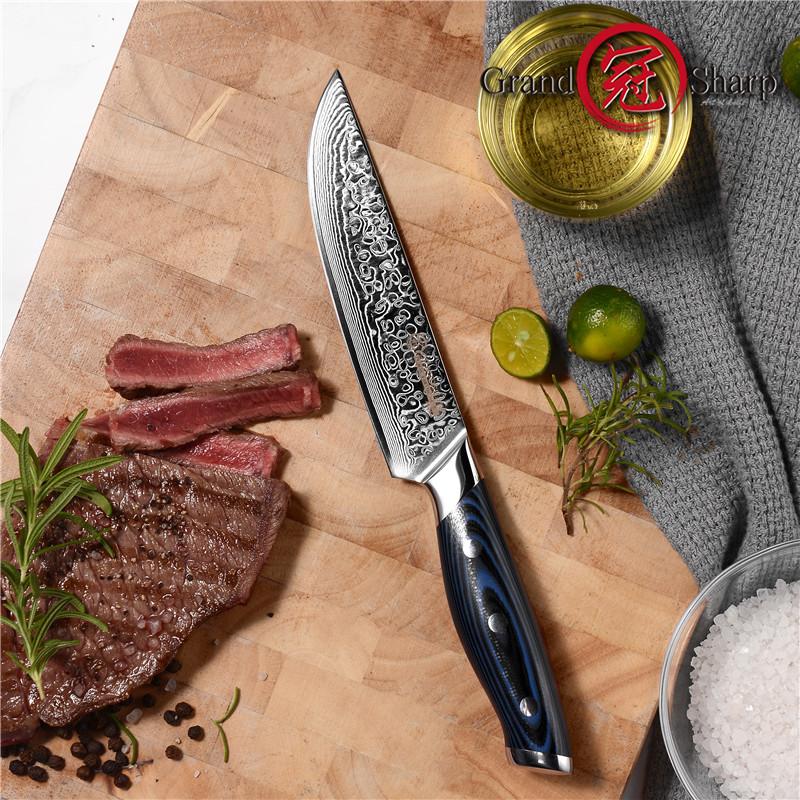 5-дюймовый нож для стейка VG10, японский дамасский нож из нержавеющей стали, кухонные инструменты для пиццы, столовые приборы шеф-повара с ручкой G10 GRANDSHARP