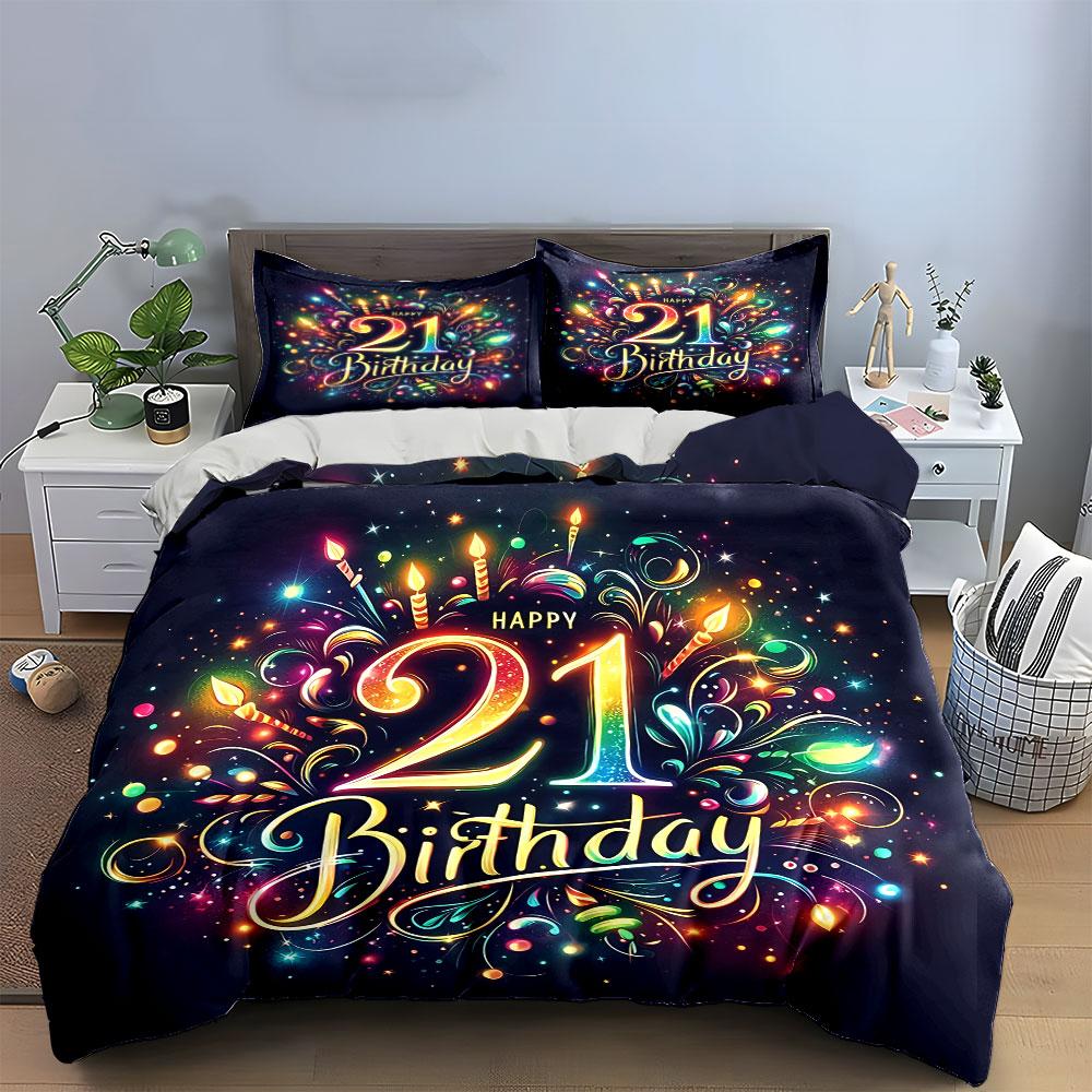 Colorful 21st Birthday Design Bedding Duvet Cover Set Duvet Cover Pillowcases (1*Duvet Cover 2*Pillowcases, without duvet insert)