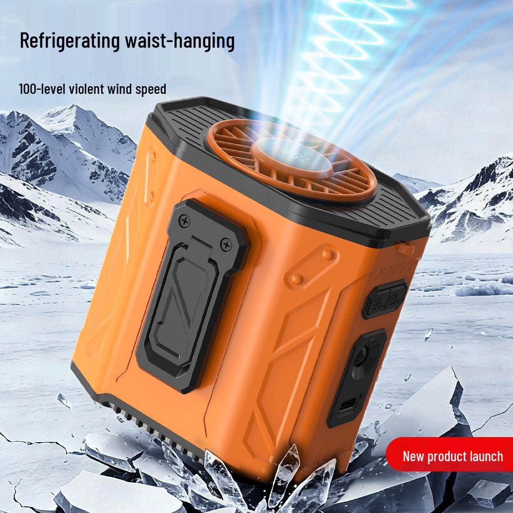 Portable Waist-Hanging Fan with Flashlight & SOS - Outdoor Construction Cooling Tool with Stand