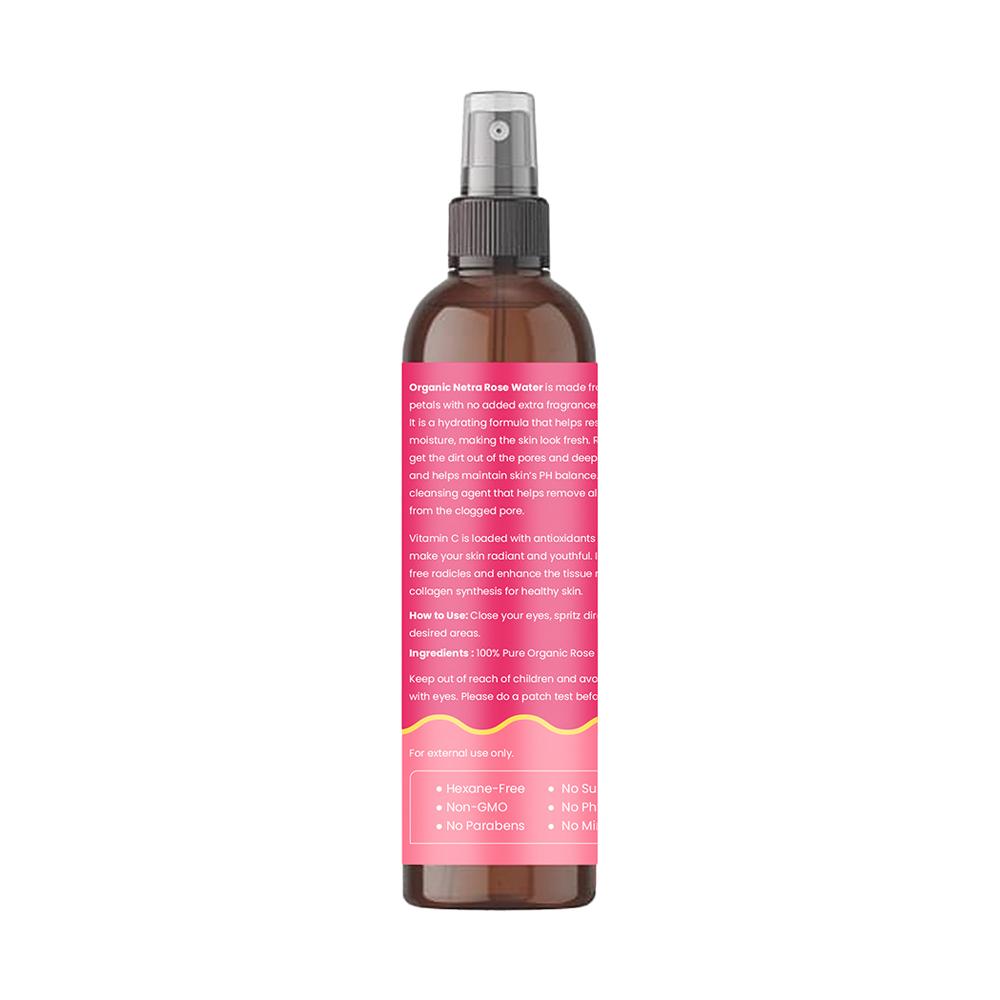 Organic Netra Rose Water with Vitamin C Paraben & Alcohol Free Mist Spray