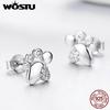 100% 925 Sterling Silver Footprints Tiny Stud Earrings For Women Small CZ Earrings