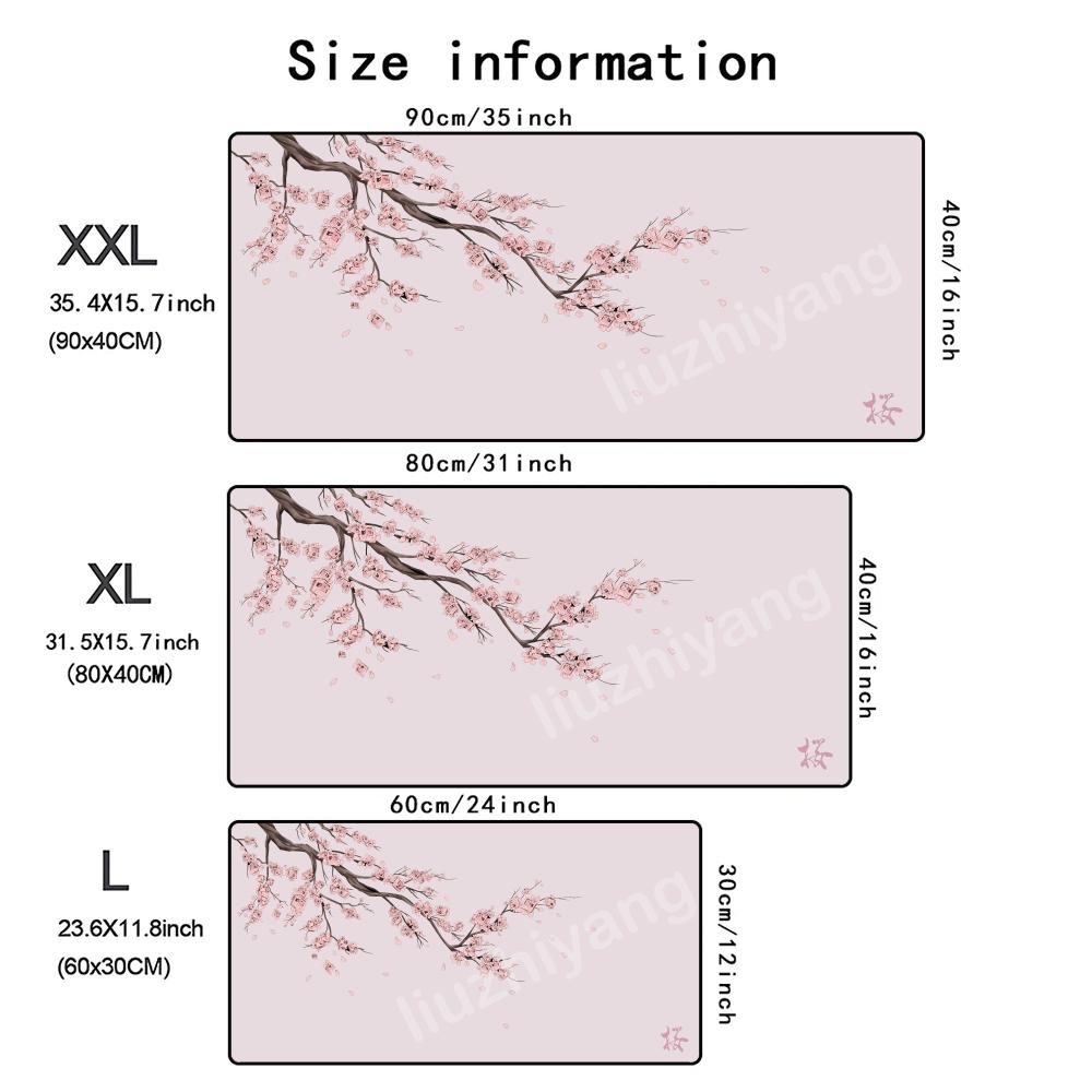 Cherry Blossoms Mouse Pad Large Computer Office Game Table Mat Rubber Antislip Stitched Edge Keyboard Mats 90x40 Xxl Desk Pads
