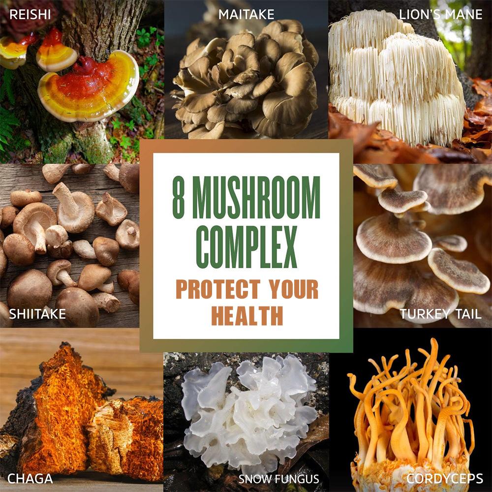 Organic 8 Mushroom Complex Blend 120 Vegan Capsules Dietary Supplement