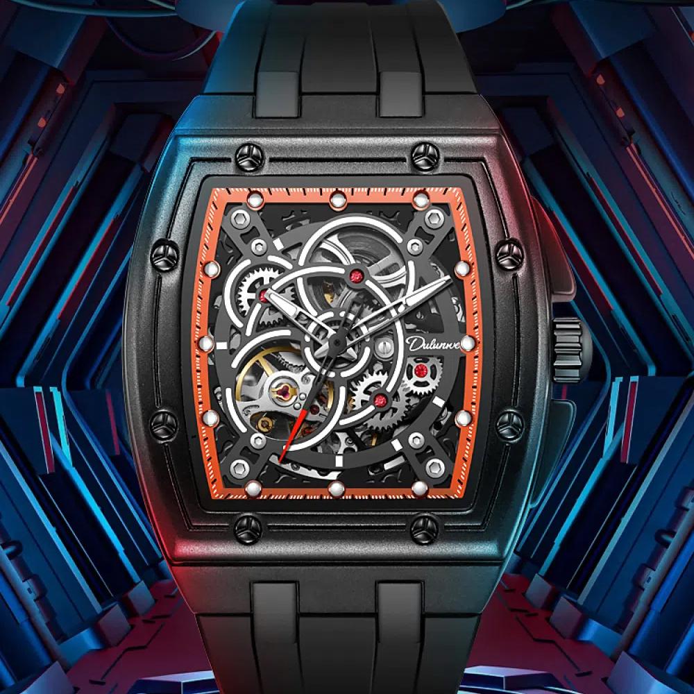 Dulunwe Trend Skeleton Gear мужские часы силиконовый ремешок автоматические механические часы 3ATM водонепроницаемые светящиеся роскошные спортивные наручные часы