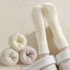 1 Pair Women Winter Socks Solid Color Ribbed Cuffs Thickened Plush Lining Sleeping Socks Autumn Winter Daily Wear