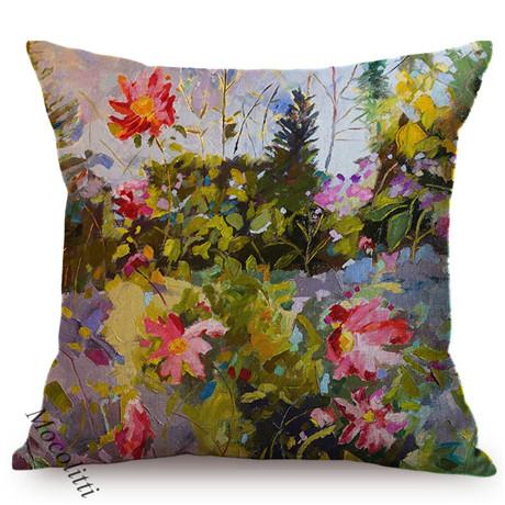 Multicolor Flowers Oil Painting Style Cotton Linen Pillow Case Rose Sunflower Violet Vase Sofa Decoration Cushion Cover Cojines