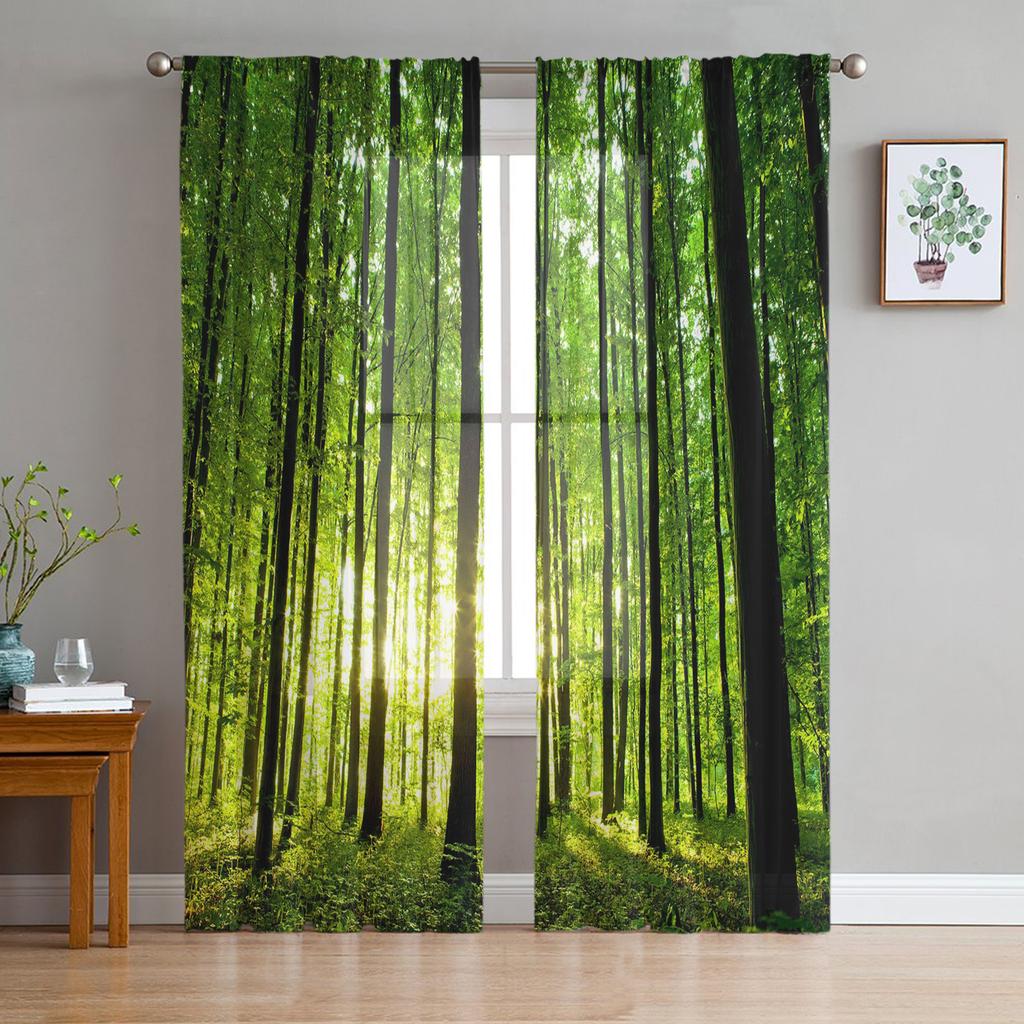 Тюлевые шторы с зелеными ветвями растений и листьями для украшения гостиной, спальни, прозрачная шифоновая прозрачная оконная занавеска из вуали