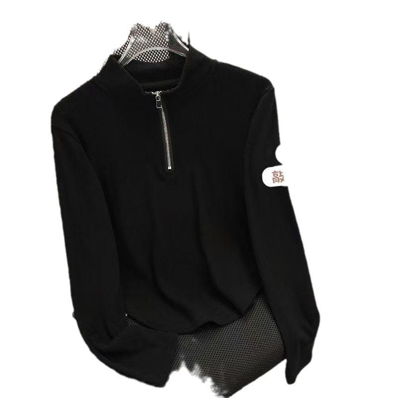 Рубашка женская с утолщенным низом и воротником-стойкой на половину молнии, новая тонкая талия, короткий топ на осень и зиму