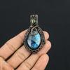 Labradorite Pendant, Handmade Gemstone 999 Copper Wire Wrapped Pendant Antique Jewelry, For Gift Silver Jewelry