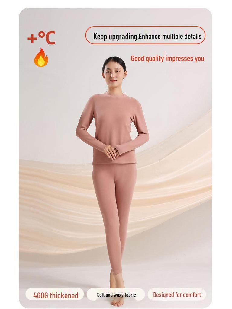 Женский теплый флисовый бархатный комплект термобелья - Утепленный, облегающий, 460 г с подогревом, пропитанный гиалуроновой кислотой зимний комплект