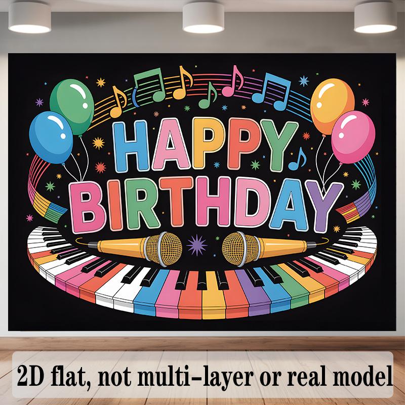 Music Theme Birthday Banner, Instruments Photo Backdrop Wall Decor for Party