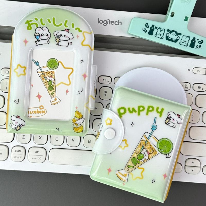 Summer Puppy Soda PVC Photocard Album 3 Inch Kpop Idol Card Binder Cute Animal Mini Photo Album 32 Pockets for Sweet Girls Gifts
