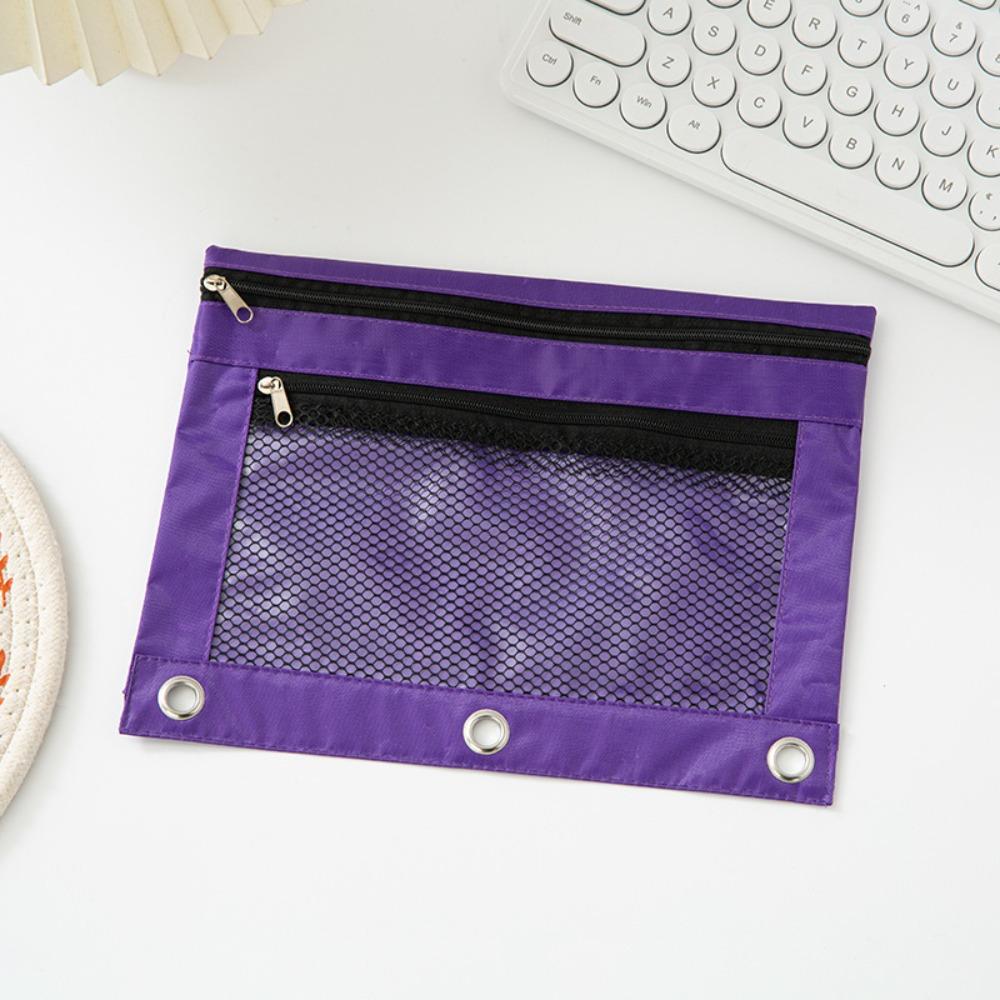 Practical Three Hole Pencil Case Pouch Portable Storage Bag Binder Pen Bag Binder Pocket School