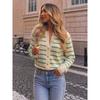 Womens Striped Knit Cardigan Sweater Loose Fit Round Neck Casual Metal Button Winter