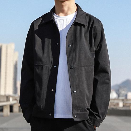 Мужская куртка с лацканами, длинным рукавом, застежкой на пуговицы, пальто с боковыми карманами, весна-осень, однотонная повседневная верхняя одежда
