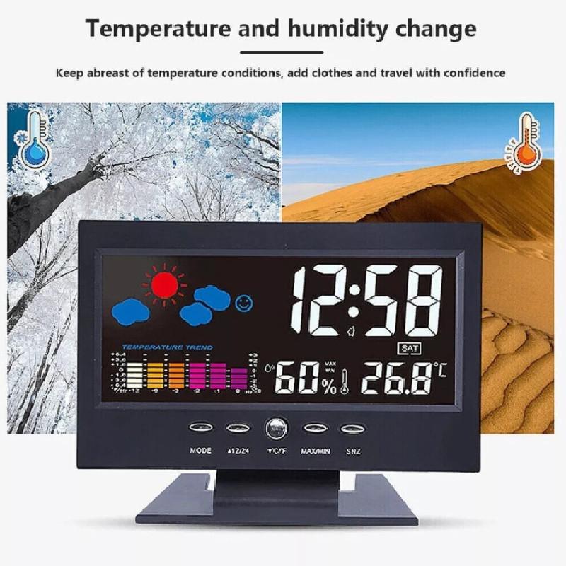Batterypowered Lcd Weather Clock With Time And Temperature Display For Living Room