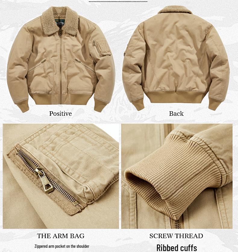 Мужское пальто из овчины с плюшевой подкладкой: Свободная молодежная летная куртка, хлопковая верхняя одежда для осени и зимы.