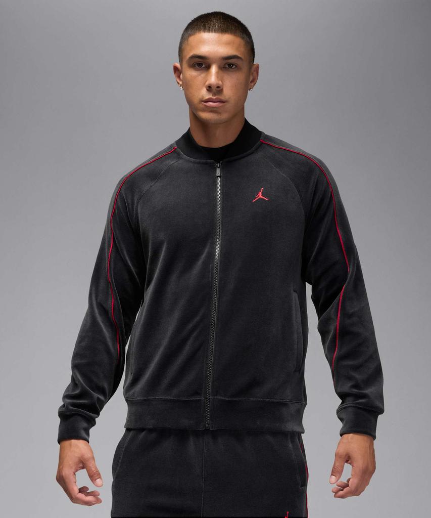 Nike Jordan Brooklyn Velour Track Jacket M - Black:Gym Red / Hv1870-010