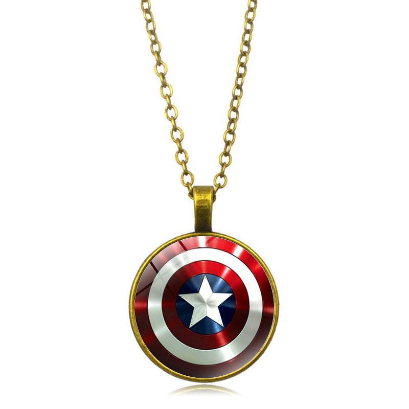 Captain America's Shield Time Women's Jewelry Men's and Women's Trendy Glass Clavicle Chain Jewelry Pendant Necklace