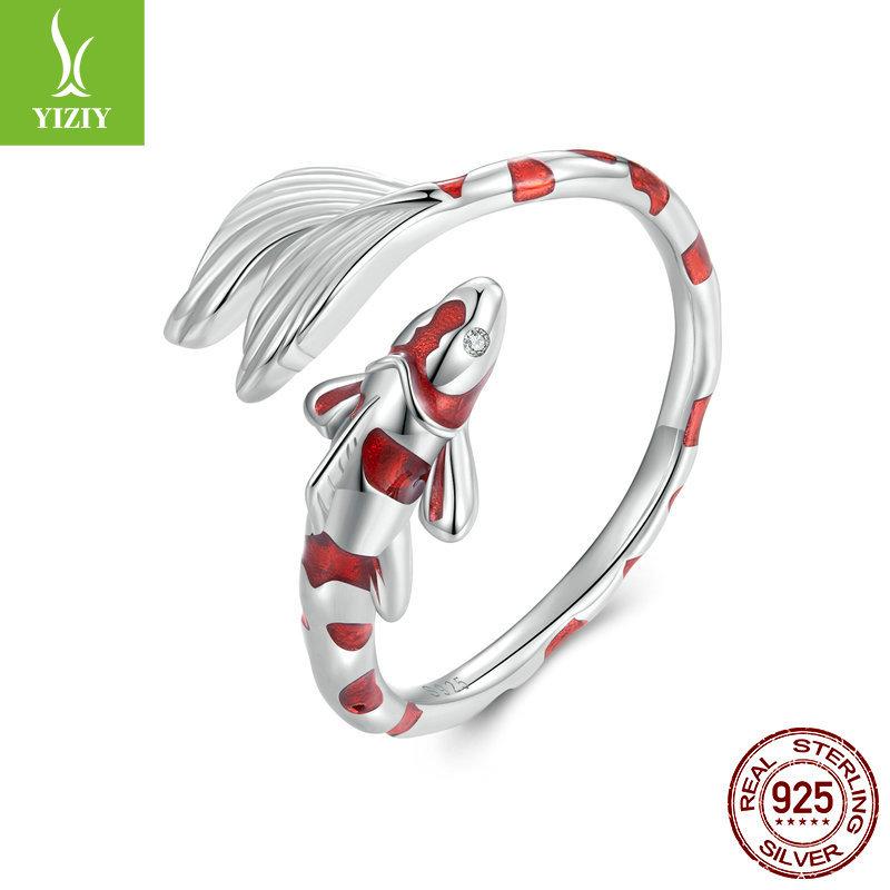 Кольцо открытое из стерлингового серебра 925 пробы, ювелирное изделие в китайском стиле, кольцо на удачу с красной эмалью