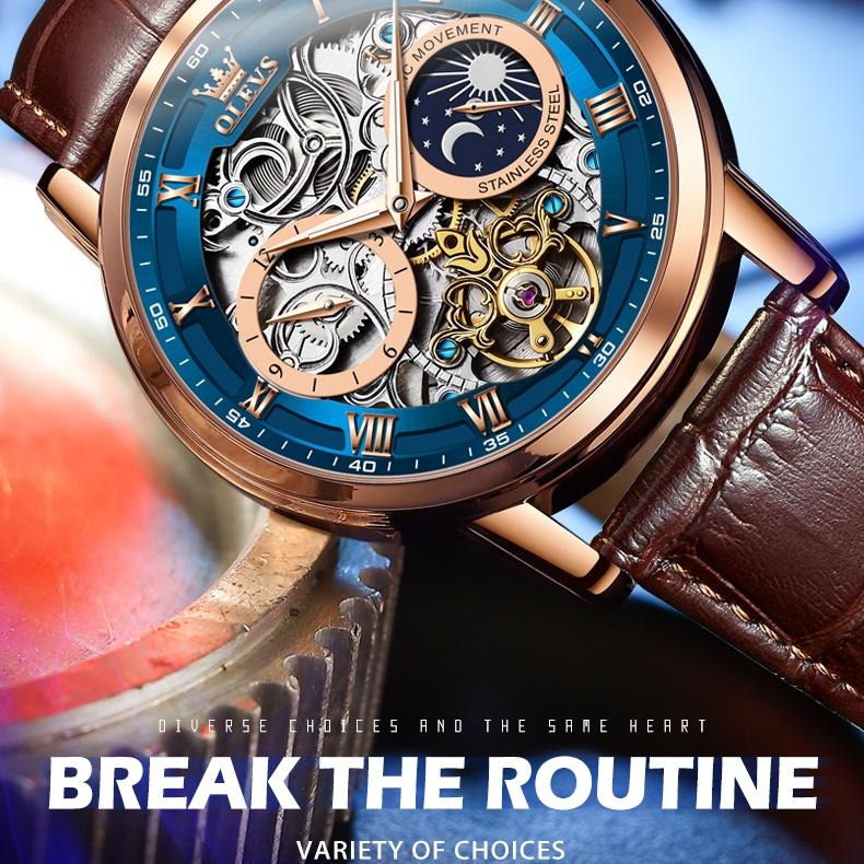 OLEVS Брендовые часы Механические часы Многофункциональные мужские часы с большим циферблатом Мужские часы