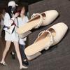 2025 Spring and Summer New French Bag Head Half Slippers Women's Outer Wear Square Head High Heels Thick Heel Gentle with Skirt Explosion