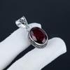 Dainty Red Garnet Gemstone Silver Pendant In 925 Sterling Silver - Handmade Oval Design, Everyday Wear Jewelry Mother' Day Gift