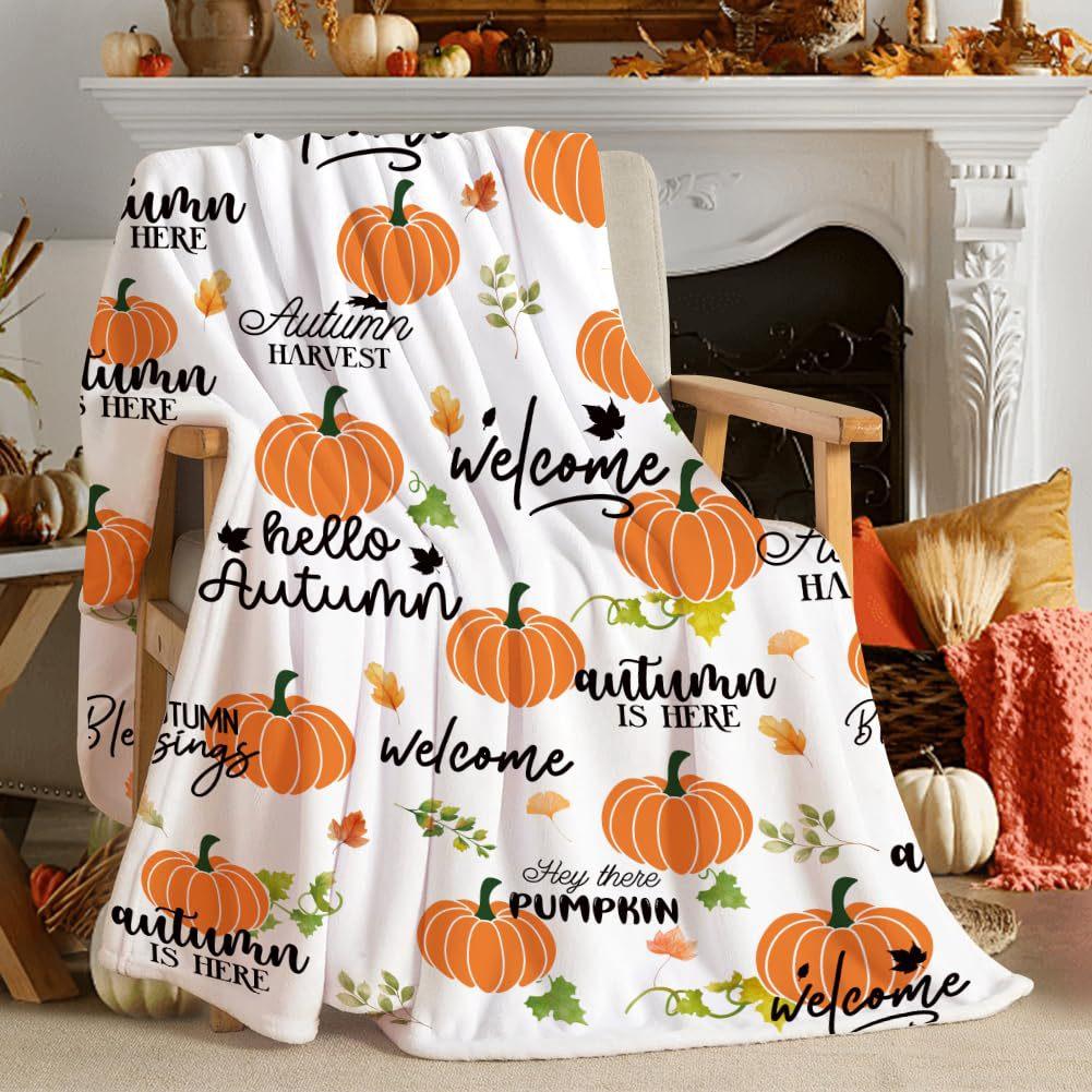 Pumpkin Flannel Blanket Floral Print Blanket Thanksgiving Air Conditioning Blanket Blanket Nap