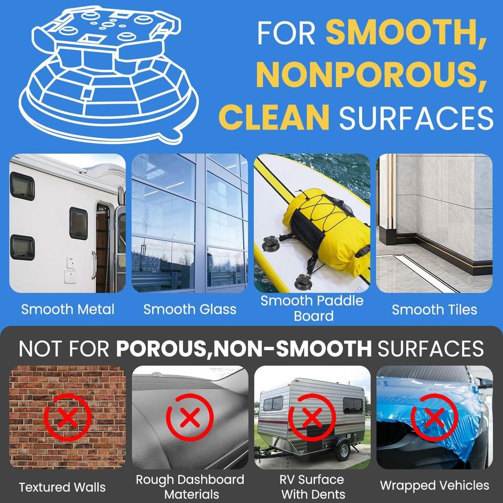2/4Pcs Upgrade Heavy Duty Rotating Vacuum Suction Cups Anchor Hooks With 2/4Pcs Buckles,Large Hook Suction Cup Hangers,Strong Suction Cup Hook For RV
