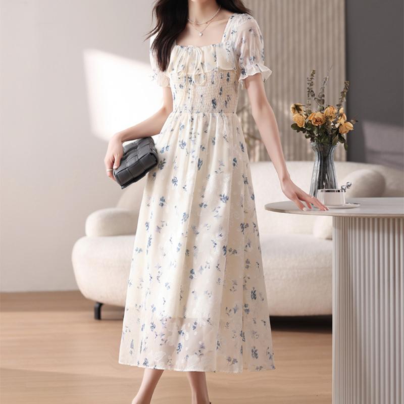 Свежее и нежное шифоновое платье с цветочным принтом, женское летнее длинное платье, пляжная юбка для отпуска