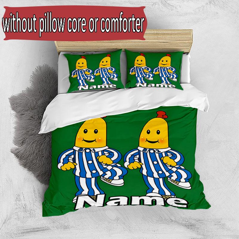 3pcs Duvet Cover Set (1*Duvet Cover + 2*Pillowcase, Without Core), Custom Name Bananas in Pyjamas Pattern Bedding Set, Home Bedroom Decor Gift