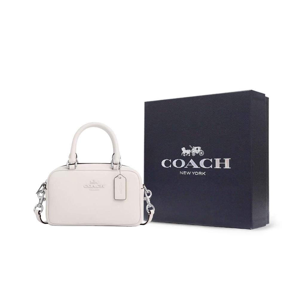 Coach Сумка-портфель 19 Логотип из букв Застежка-молния Гладкая кожа Сумка-боулинг На плечо Через плечо Сумка Женские сумки Средний размер Серебристый Белый CT776-SVHA