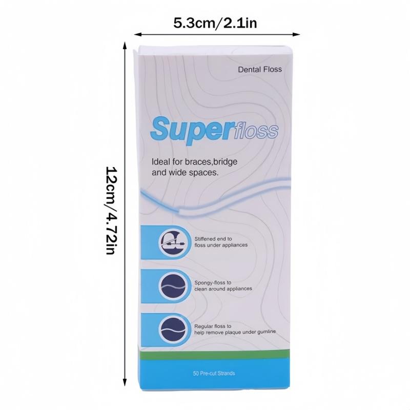 50PCS/Box Two Section Orthodontic Flosser Teeth Threader Oral Cleaning Denture Braces Cleaning Floss Dental Ultrafine Floss Box