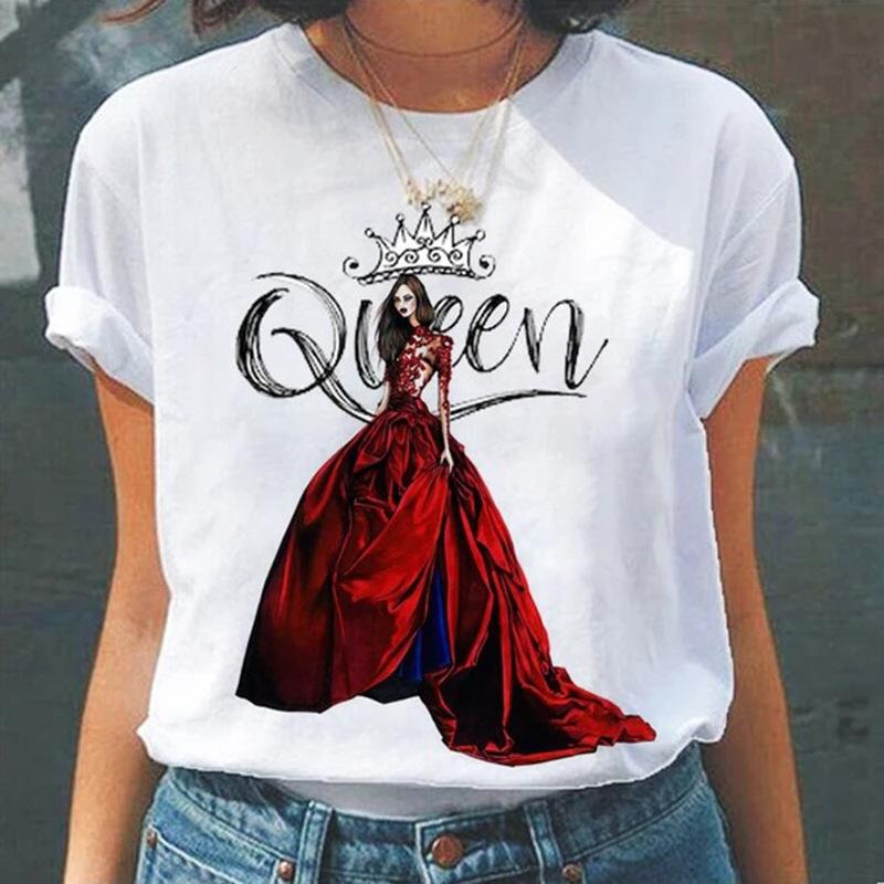 Summer Round Neck 3D Queen Pattern Print Top Fashionable Casual Short Sleeved Women's T-shirts