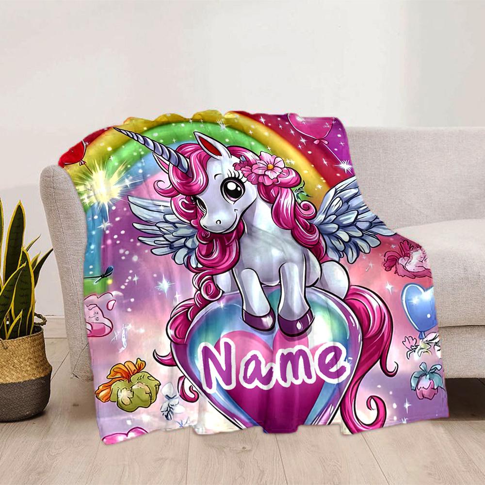 Unicorn Fantasy Home Customize Your Name Blankets Comfortable Soft Lightweight Allseason Multipurpose Blanket For Picnics Sofas Offices Beds Living
