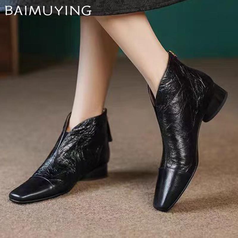 Женские ботильоны с острым носком, элегантные кожаные туфли на среднем каблуке, новый бренд 2025 года, зимние дизайнерские туфли-лодочки Botas De Mujer
