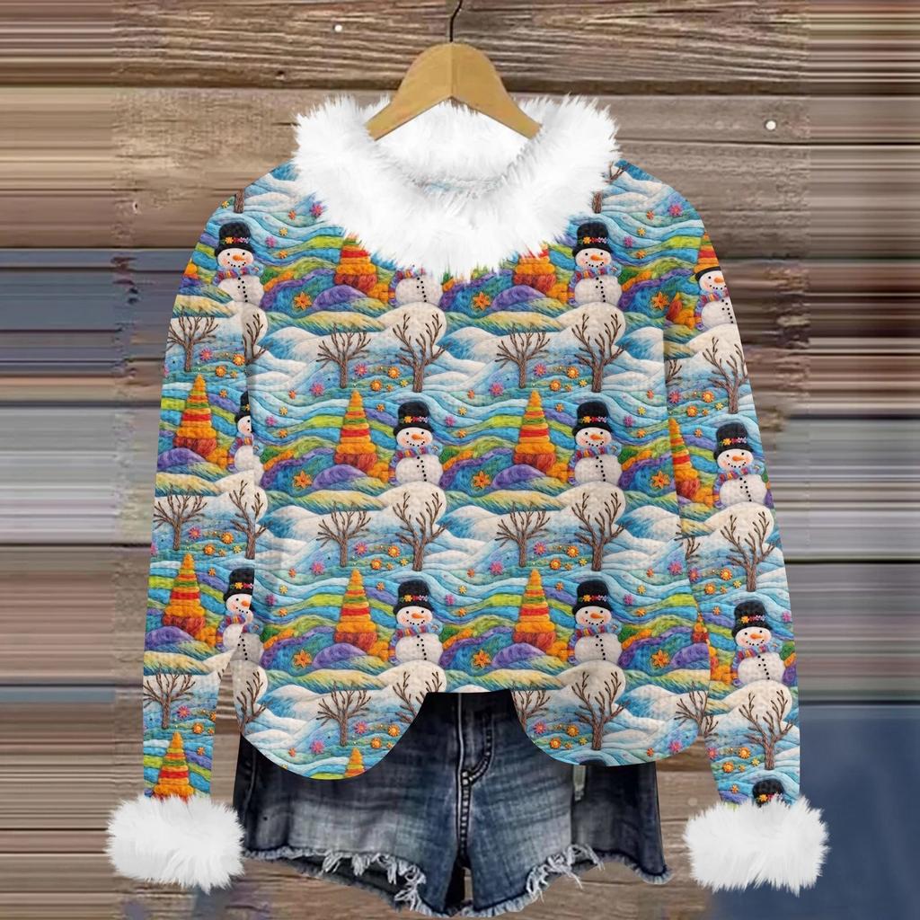 Свитшоты для женщин Вязаный свитер Милая рубашка Осенний круглый вырез Пуловер с меховым воротником Топы