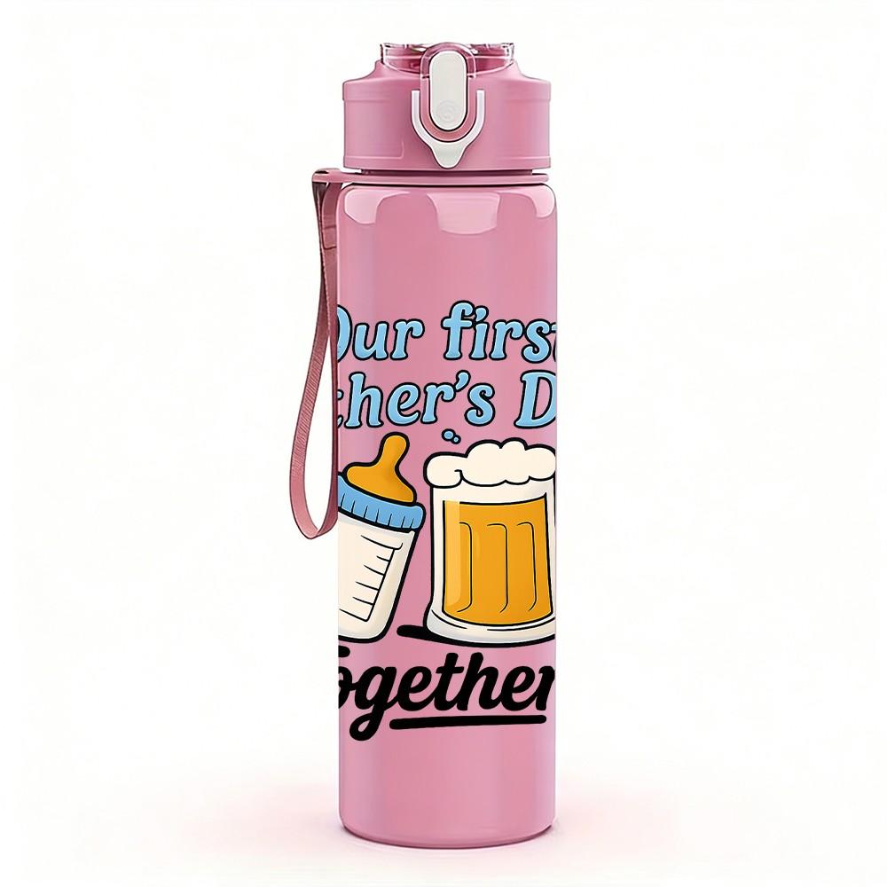 1PC Our First Fathers Day 750ml Color Plastic Sports Water Bottle Leakproof Flip Straw Lid Suitable for Sports Office Home Use