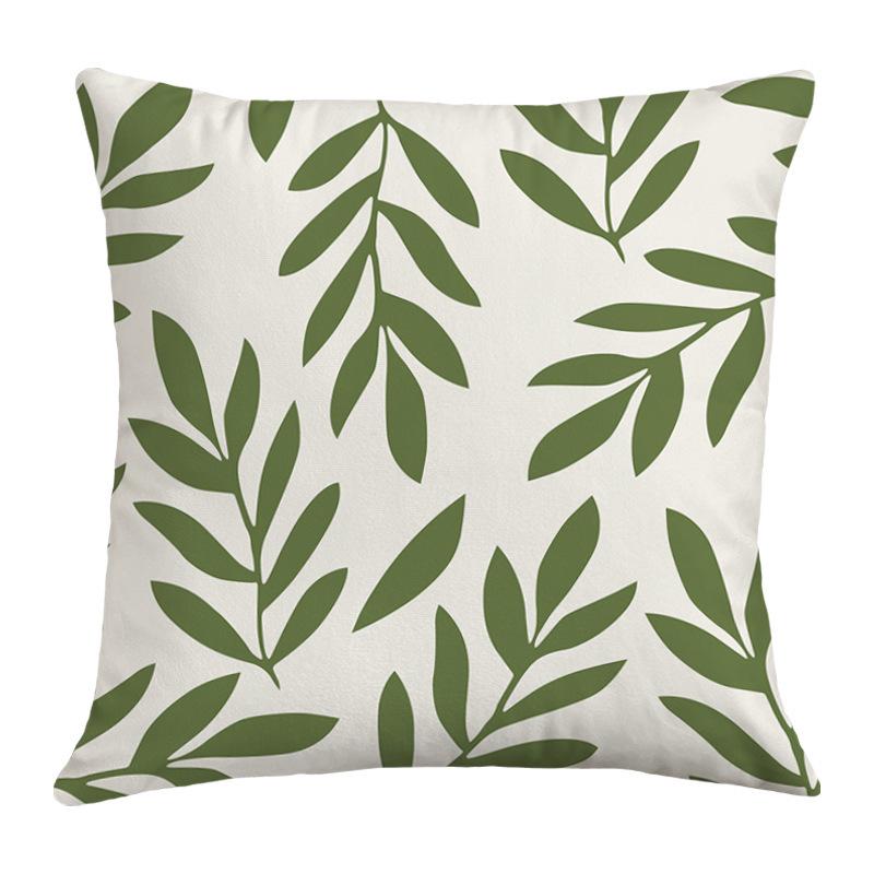 Popular Green Plant Printed Sofa Pillow, Simple Ins Style, Fresh and Refreshing Pillow