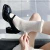Lolita Lace Frill Mid-Calf Socks with Bow Ribbon - White Ballet Style JK Knee-Highs for Spring & Autumn