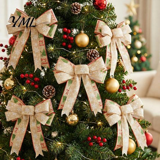 Fabric Bows for Wreaths Christmas Wreath, Merry Craft Bow Ornaments, Winter Tree Festive Home Decor Accessories Decoration Holiday Tree, Front